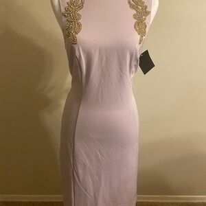 Elegant Lavender Sleeveless Dress with Gold Accents